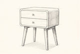 Pencil sketch of the Calasetta nightstand, drawn from the same three-quarter view