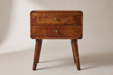 The Calasetta nightstand in chestnut mango, front view on a light studio backdrop