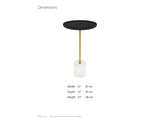 Calimera Black Mango and Marble Pedestal Side Table dimensions: 12.0 in wide, 12.0 in deep, 23.0 in high