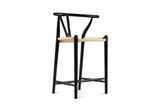 Calopezzati Y-Back Black Ash and Paper Cord Counter Stool, 24.6-Inch Seat on a white background
