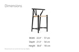 Calopezzati Y-Back Black Ash and Paper Cord Counter Stool, 24.6-Inch Seat dimensions