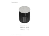 Camogli Marble and Black Metal Drum Side Table dimensions: 17.5 in wide, 17.5 in deep, 21.3 in high