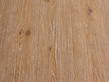Close-up of the Campli Reclaimed Pine Split Pedestal Side Table: the wire-brushed reclaimed pine grain of the top