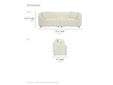 Capri Curved Boucle Sofa dimensions: 87.5 in wide, 31 in deep, 26.75 in high