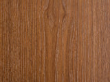 Close-up of the Capurso Wood Veneer Trestle Console Table: the open-pored walnut-brown grain of the top