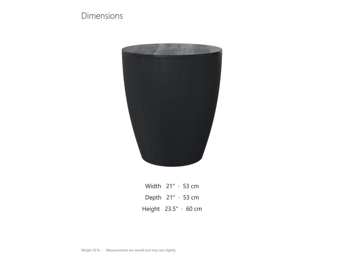 Caramanico Black Mango Tapered Drum Side Table dimensions: 21.0 in wide, 21.0 in deep, 23.5 in high