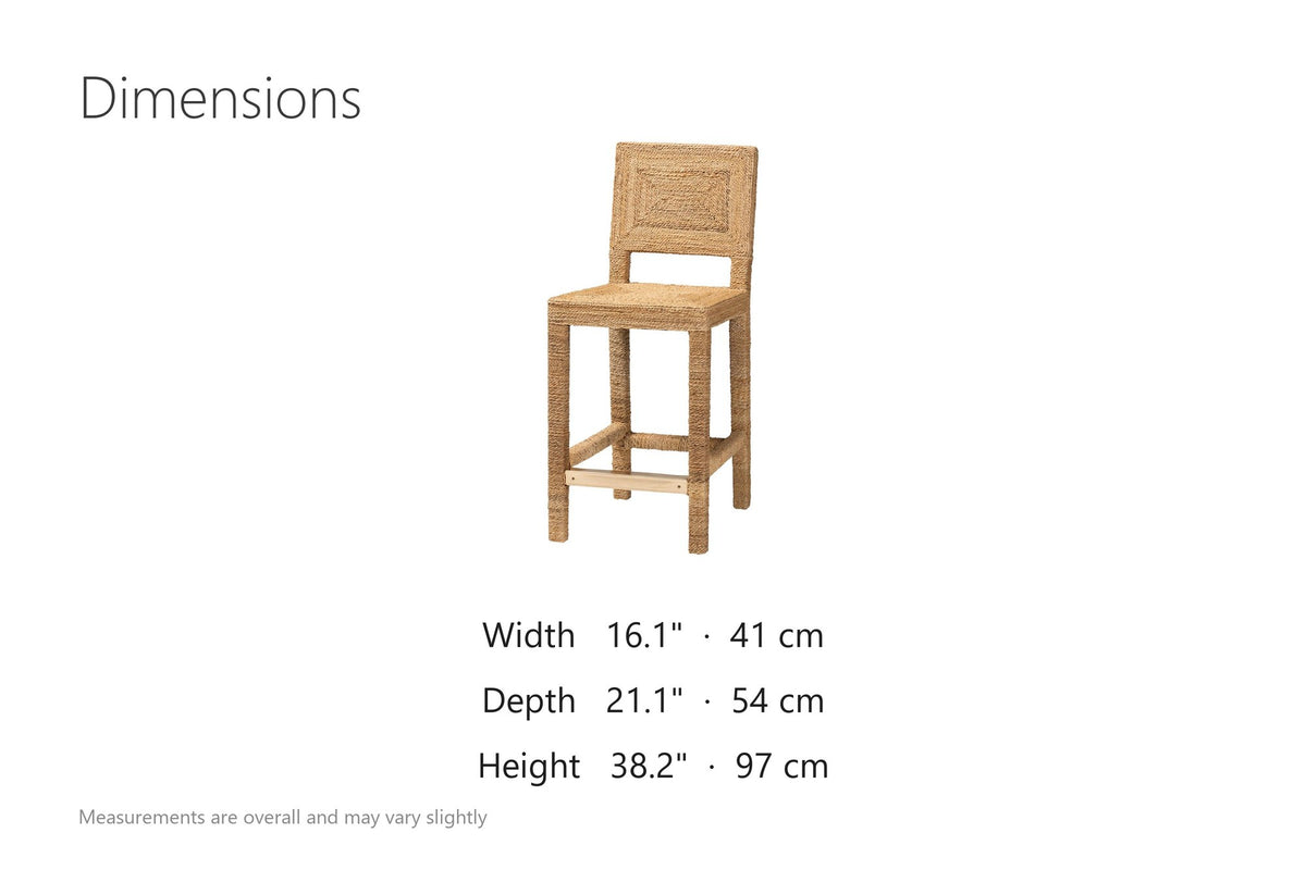 Cardeto Parsons Seagrass-Wrapped Counter Stool dimensions