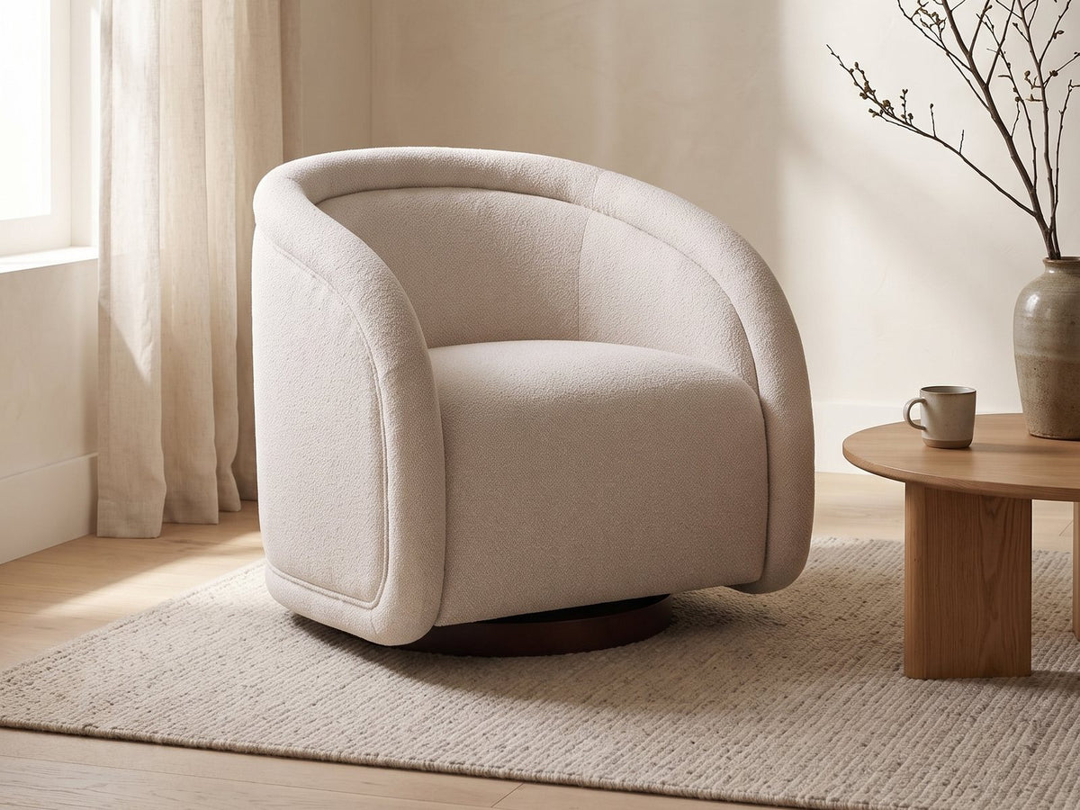 Carina swivel chair in a living room corner with an oak side table