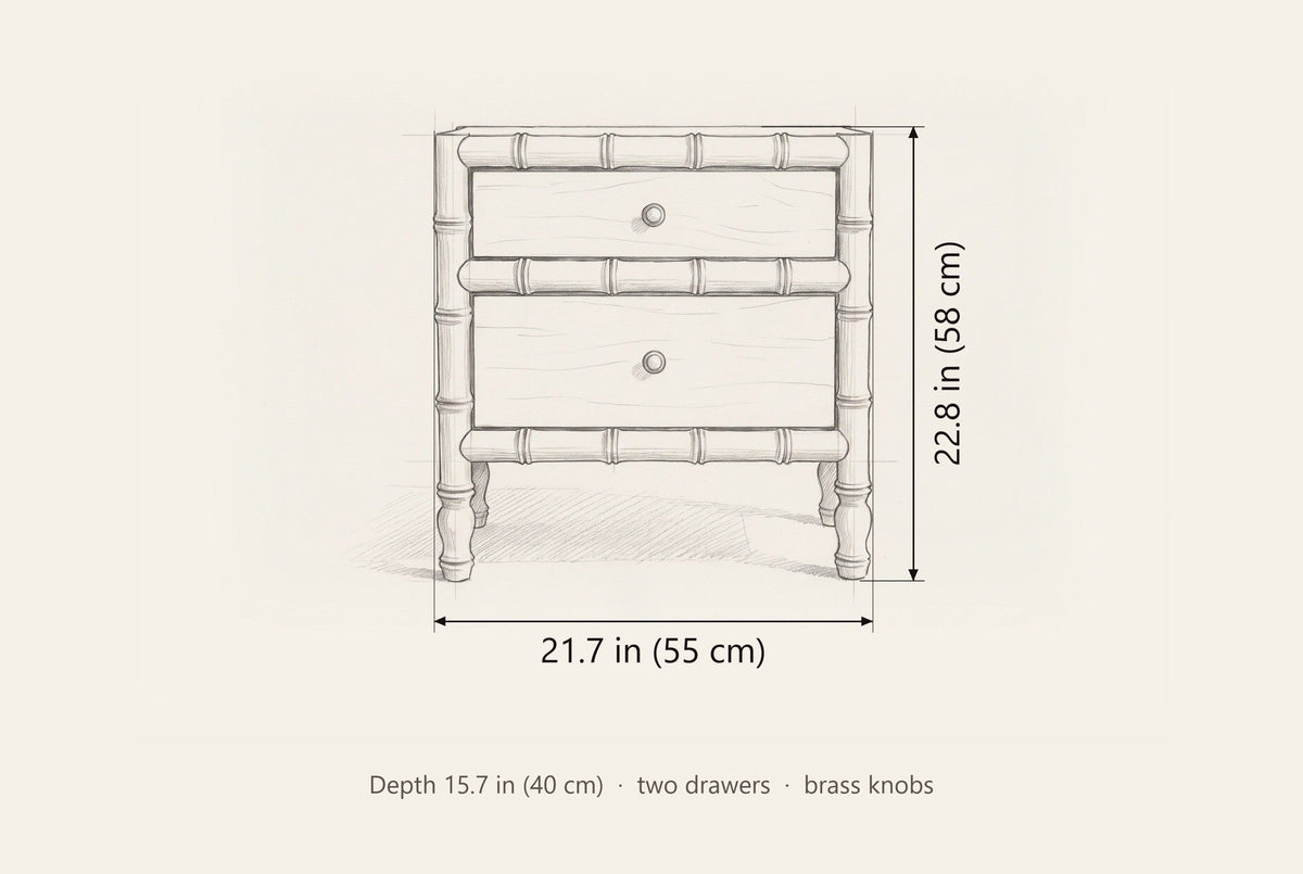 Carloforte nightstand dimensions: 21.7 in wide, 22.8 in high, 15.7 in deep