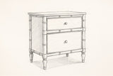 Pencil sketch of the Carloforte nightstand, drawn from the same three-quarter view