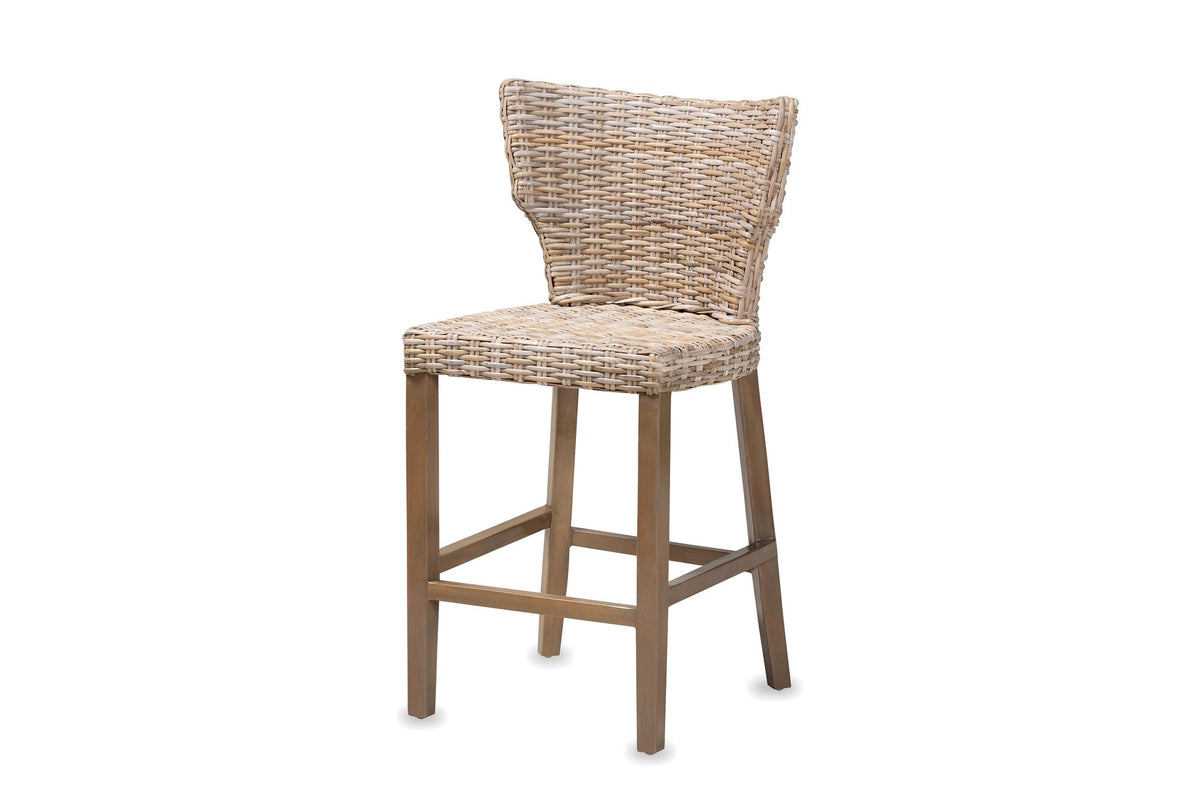 Carlopoli Wing-Back Grey Kubu Rattan Counter Stool on a white background