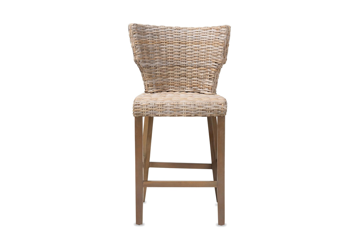 Carlopoli Wing-Back Grey Kubu Rattan Counter Stool, front view