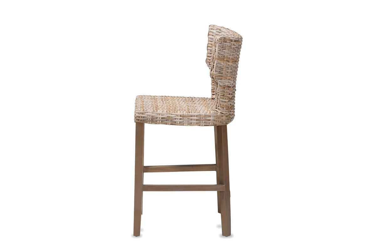 Carlopoli Wing-Back Grey Kubu Rattan Counter Stool, side view