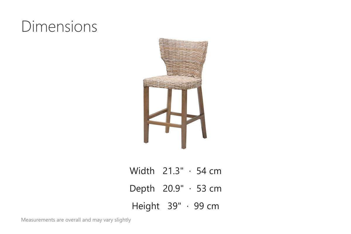 Carlopoli Wing-Back Grey Kubu Rattan Counter Stool dimensions