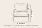 Caronia club chair dimensions: 26.75 in wide, 26.25 in high to the top of the back frame, seat height 13 in