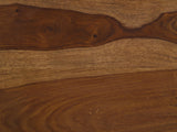 Close-up of the Carosino Solid Sheesham Waterfall Console Table: the streaked, swirling grain of the solid sheesham top