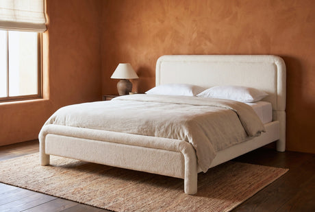 Casacalenda White Boucle Rolled Frame Bed