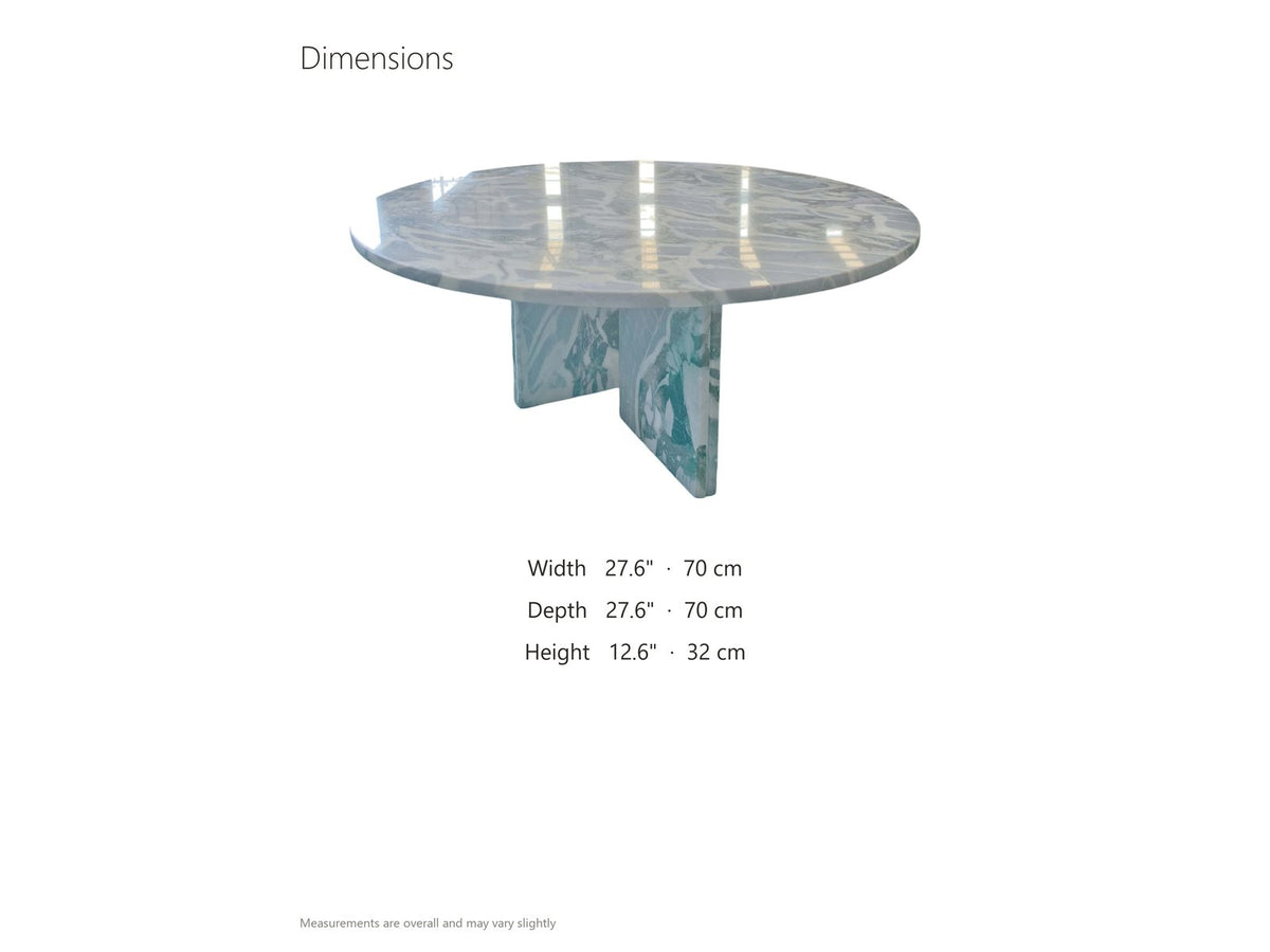 Cascia Compact Blue-Grey Marble Coffee Table dimensions: 27.6 in wide, 27.6 in deep, 12.6 in high