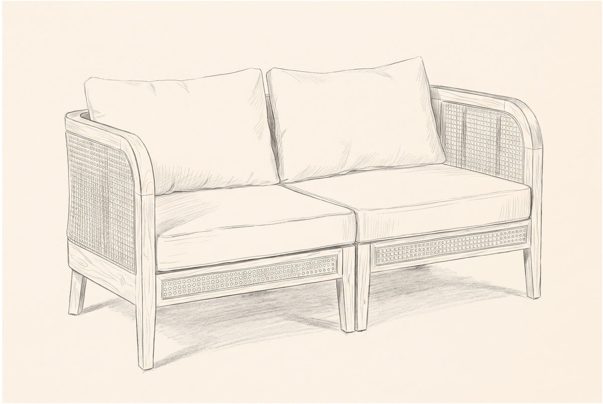 Pencil sketch of the joined Castelbuono arm chairs, three-quarter view