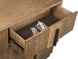 Close-up of the Castelfranco 65.5-Inch Ash Brown Reeded 6-Drawer Dresser: open