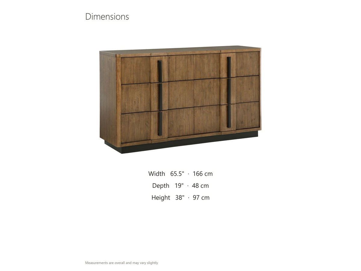 Castelfranco 65.5-Inch Ash Brown Reeded 6-Drawer Dresser dimensions: 65.5 in wide, 19.0 in deep, 38.0 in high