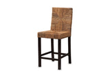 Castrolibero Woven Natural Fiber and Dark Wood Counter Stool on a white background