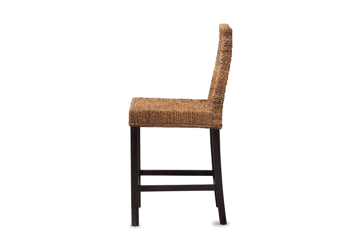 Castrolibero Woven Natural Fiber and Dark Wood Counter Stool, side view