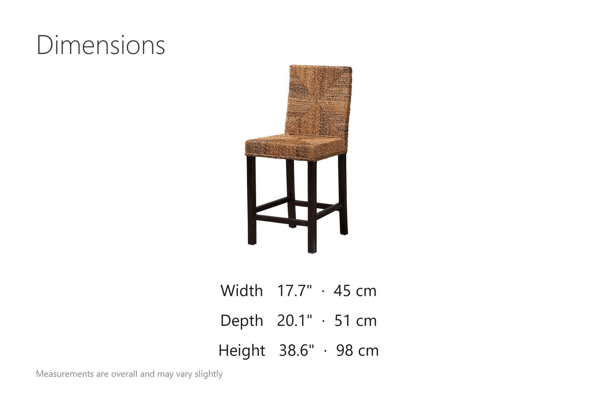 Castrolibero Woven Natural Fiber and Dark Wood Counter Stool dimensions