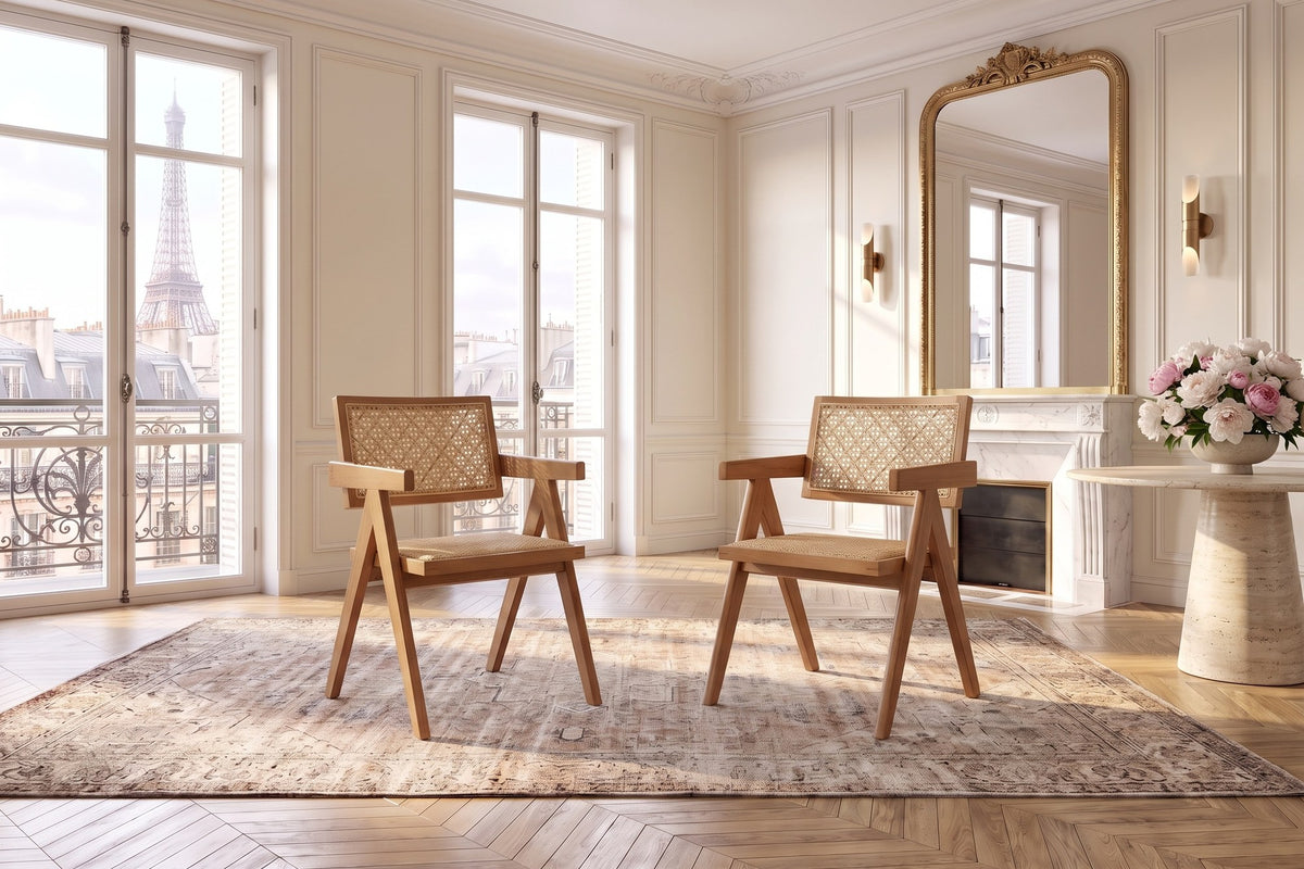 Caulonia Cane-Back A-Frame Wood Dining Chair (Set of 2) in a Paris salon
