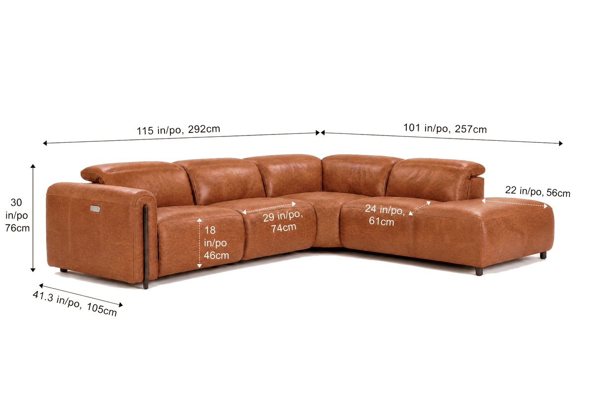 Octavia Distressed Italian Aniline Leather Reclining Corner Sectional Sofa