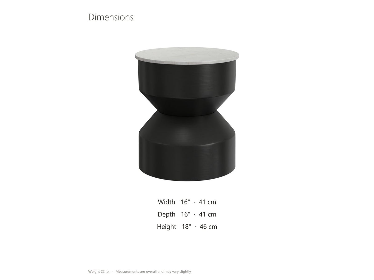 Ceglie White Marble Hourglass Side Table dimensions: 16.0 in wide, 16.0 in deep, 18.0 in high