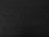Close-up of the Cellamare Black Ash Veneer Waterfall Console Table: the open ash grain under the matte black finish
