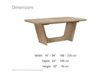 Cerchiara 74-94-Inch Extendable Rectangular Oak Veneer Dining Table dimensions