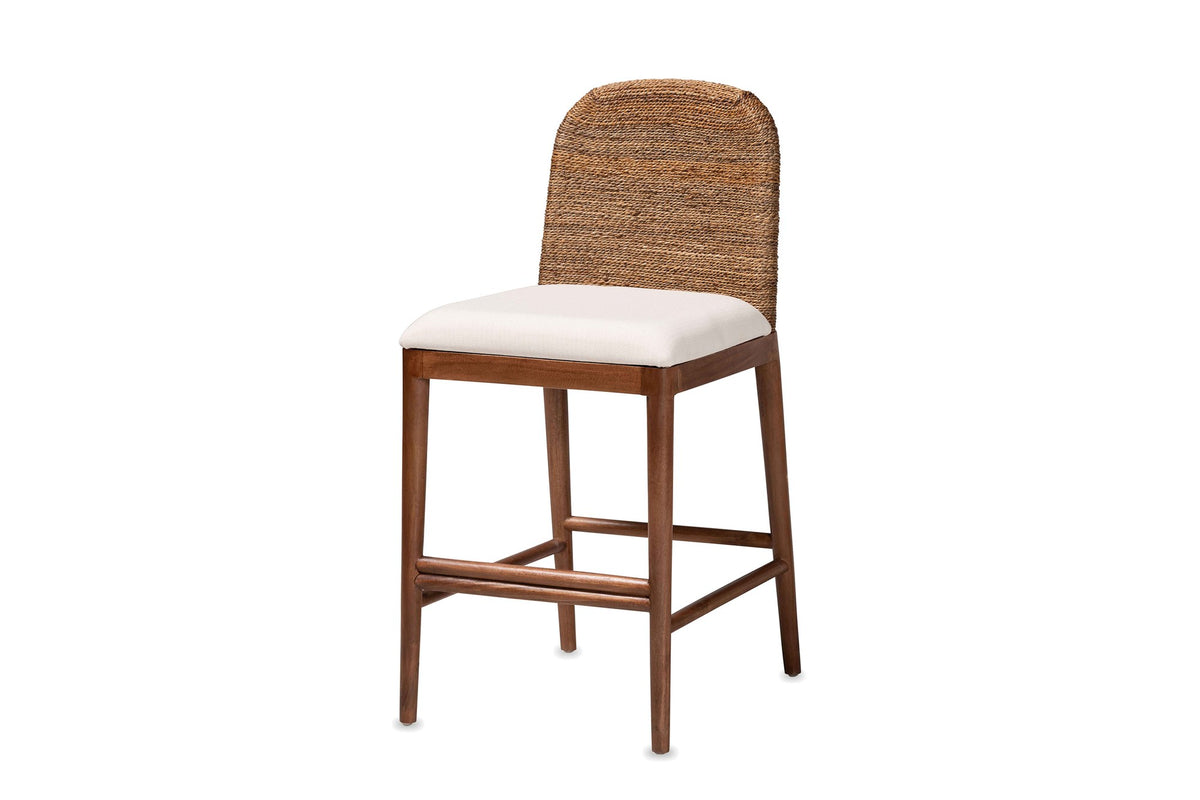 Cerisano Seagrass and Acacia Wood Counter Stool on a white background