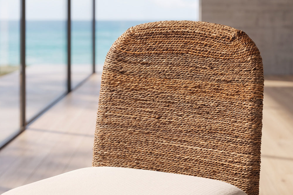 Close-up of the Cerisano Seagrass and Acacia Wood Counter Stool: seagrass