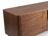 Close-up of the Cernobbio Curved Walnut Media Console: walnut veneer grain