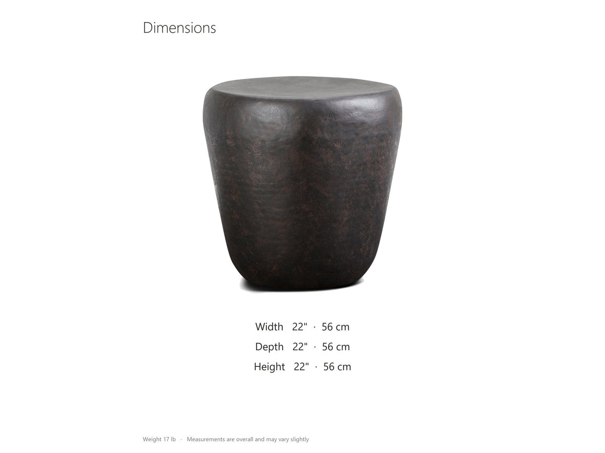 Cervara Rustic Bronze Metal Drum Side Table dimensions: 22.0 in wide, 22.0 in deep, 22.0 in high