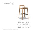 Cervicati 26.5-Inch Solid Ash Low-Back Counter Stool dimensions