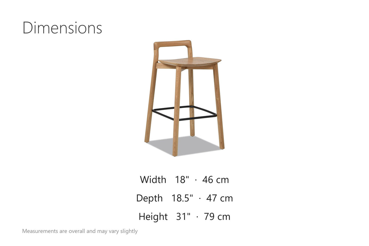 Cervicati 26.5-Inch Solid Ash Low-Back Counter Stool dimensions