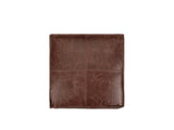 Cervo Distressed Brown Genuine Leather Square Pouf photographed on white from directly above, showing the four-panel top