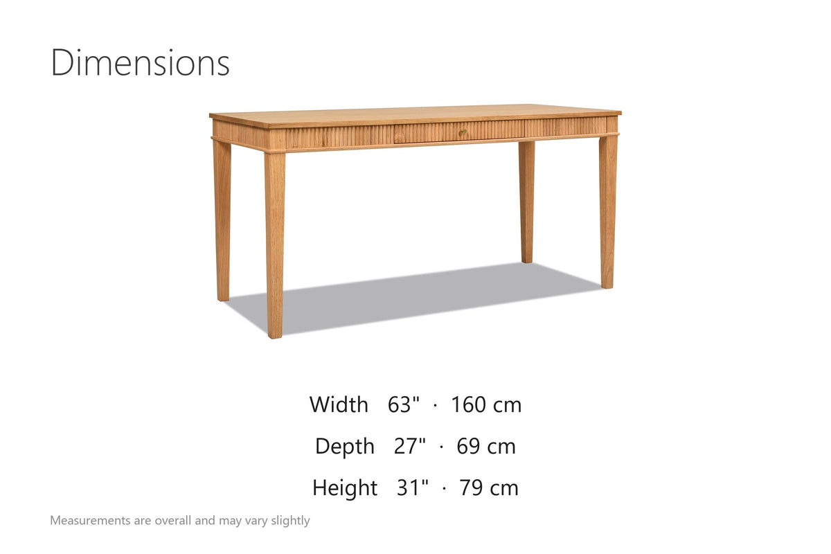 Cessaniti 63-Inch 1-Drawer Reeded Rubberwood Writing Desk dimensions