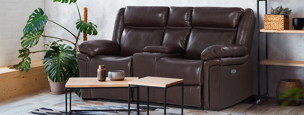 Valencia Charlie Italian Nappa leather 11000 Recliner Loveseat with Console, Dark Brown