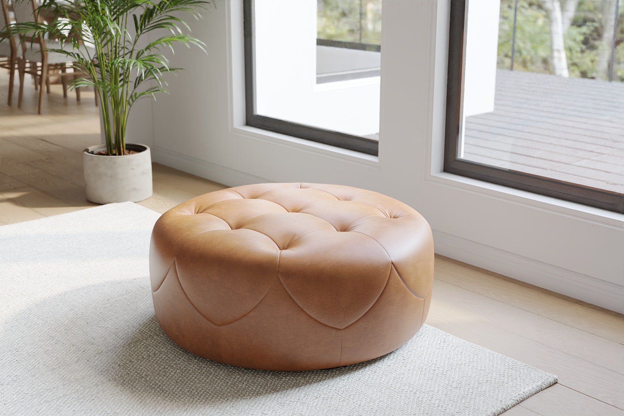 Round leather outlet ottoman