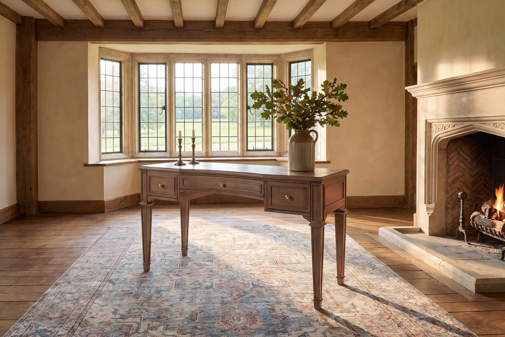 Chiaravalle 55-Inch 3-Drawer Rubberwood and Veneer Executive Desk in an English country study