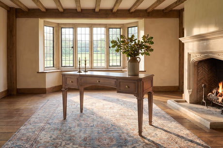 Chiaravalle 55-Inch 3-Drawer Rubberwood and Veneer Executive Desk in an English country study