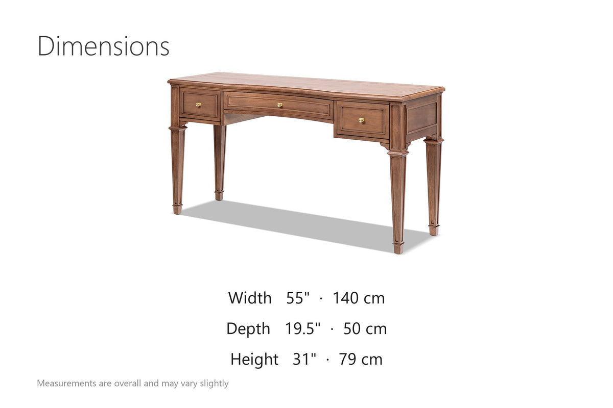 Chiaravalle 55-Inch 3-Drawer Rubberwood and Veneer Executive Desk dimensions