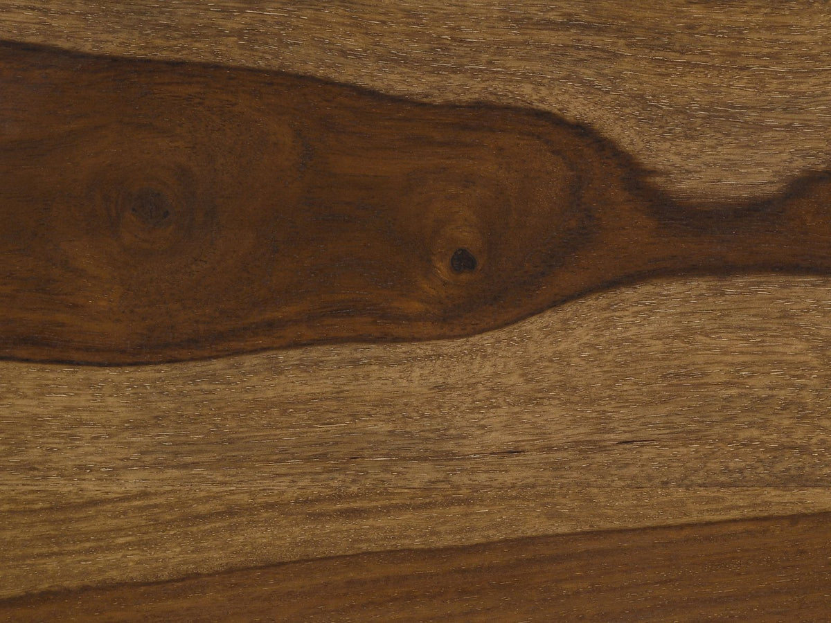 Close-up of the Chieri 34-Inch Square Solid Sheesham Waterfall Coffee Table: solid sheesham wood grain