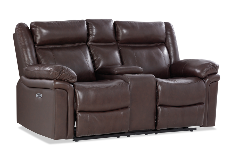 Valencia Charlie Italian Nappa leather 11000 Recliner Loveseat with Console, Dark Brown