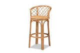 Cicala Natural Rattan Lattice-Back Bar Stool on a white background
