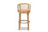 Cicala Natural Rattan Lattice-Back Bar Stool, front view